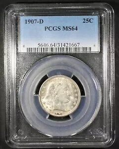 1907-D Barber Quarter O[fBO MS64 by PCGS Great Luster Fantastic Surfaces PQ+