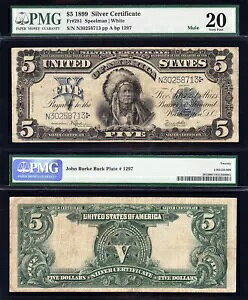 �ƂĂ��f�G�ȑ�_�őN���� VF 1899 $5 INDIAN CHIEF �V���o�[�ؖ��� PMG 20! 8713