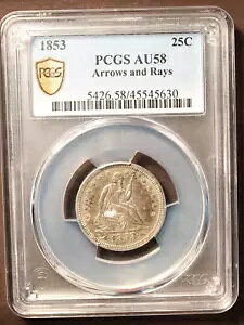 1853 25C QUARTERS ARROWS & RAYS PCGS AU58 - f炵^Cv̍iłB