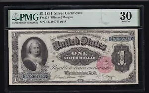 US 1891 $1 �}�[�T �V���o�[�ؖ��� FR 223 PMG 30 Ch VF (741)