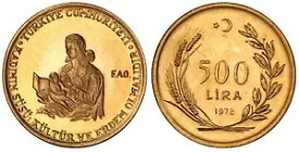 1978 ターキー 500 リラ プルーフ 65 ゴールド AGW .2358 PCGS 2/2 ゴールド シールド