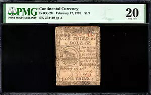 �嗤�ʉ� Fr#CC-20 1776 �N 2 �� 17 �� $1/3 PMG 20 *Fugio Note*