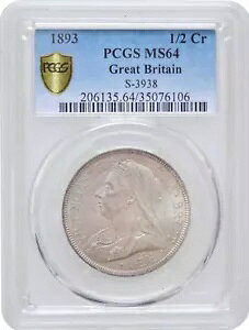 英国 1/2 クラウン 1893、PCGS MS64、「ヴィクトリア女王 (1838 - 1901)」