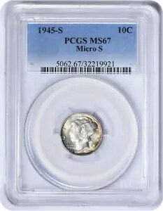 1945-S マーキュリー シルバー ダイム マイクロ S MS67 PCGS