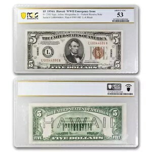 1934-A $5.00 ブラウン シール ハワイ AU-53 PCGS (Fr#2302)