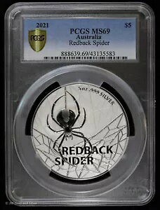 2021 �I�[�X�g�����A 5 �I���X �V���o�[ �Z�A�J�S�P �X�p�C�_�[ PCGS MS 69 �g�b�v �|�b�v ���[ �~���g