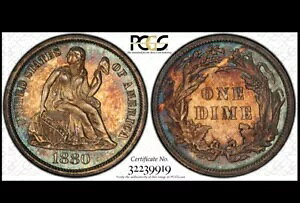 Dual TONED 1880 PCGS PR62 Proof Strike Liberty Seated Half Dime �▭�ȃJ���[�I