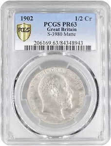 英国 1/2 クラウン 1902、PCGS PR63 MATTE、「エドワード 7 世王 (1902 - 1910)」