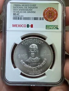 メキシコ 1988 月 100 ペソ石油産業 50 周年記念 NGC MS 67 ダブル ダイ オブブ