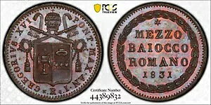 1831 ローマ教皇領年 1 1/2 バイオッコ グレゴリウス 16 世 PCGS MS65 BN ポップ 1/0 4141