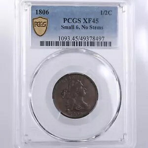 1806 �h���[�v �o�X�g 1/2C �X���[�� 6 �X�e���Ȃ� PCGS �F�� XF45