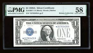 DBR 1928-A $1 Vo[ t@j[obN X^[ Fr. 1601* PMG 58 VA *22783428A