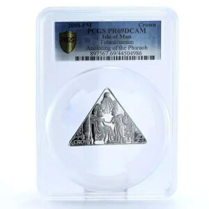 マン島 1 クラウン ツタンカーメン ファラオの油注ぎ PR69 PCGS シルバー 2008
