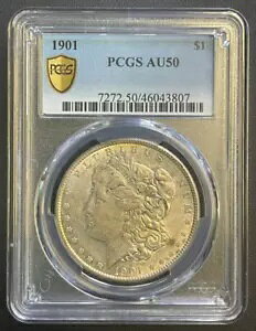 1901 P �����K�� �V���o�[ �_���[ PCGS AU 50�A���ɑf���炵���n�C�O���[�h �L�[ �f�[�g �R�C��