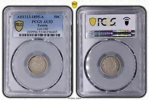 `jWA Vo[ 50 Z^CY AU RC 1895 A AH1313 N KM#223 ALI III PCGS AU53