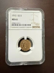 1912 $2.50 �C���f�B�A������ MS 61 *������* NGC �N�H�[�^�[ �C�[�O��