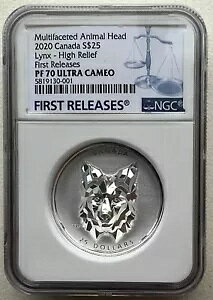 NGC PF70 カナダ 2020 多面動物高浮き彫りヘッド オオヤマネコ銀貨 1 オンス