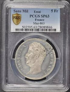 1824 Sans Mil 5 tX Maz-863 Essai PCGS SP63