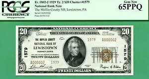 ���[�V���A�� A000002 $20 1929 NBN - �~�t�����S���C�X�^�E�� PA - PCGS GEM 65 PPQ