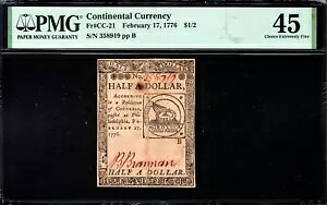 �嗤�ʉ� Fr#CC-21 1776 �N 2 �� 17 �� $1/2 PMG 45 *�t�W�I����*