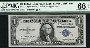 $1 1935A �G�N�X�y�������^�� S �V���o�[�ؖ����B�_���l1610. PMG 66 EPQ�B�f�G�ȃ���
