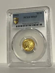 1913 $2.50 PCGS MS 63 �S�[���h �C���f�B�A�� �N�H�[�^�[ �C�[�O�� �x�^�[�f�C�g ������ 2 1/2