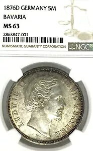 �h�C�c�A�M���a�� �o�C�G�����B 1876 5 �}�[�N �R�C�� Thaler �^�[���[ NGC MS 63 F.STG/STG UNC RARE