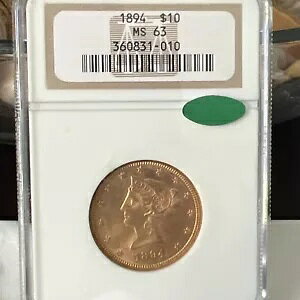 1894 �N $10 �S�[���h ���o�e�B �w�b�h NGC MS63 CAC�B D-64