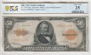 1922 �N $50 �S�[���h ���ؖ��� FR1200 PCGS 25