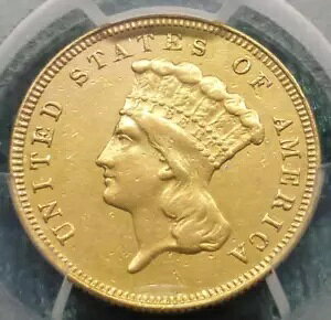 1879 PCGS AU �ڍ� �C���f�B�A�� �v�����Z�X �w�b�h 3 �h���A��� 3 �h������