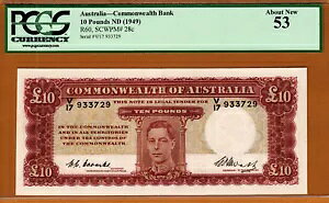 �I�[�X�g�����A 10 �|���h ND (1949) �N�[���Y/���b�g �s�b�N-28c UNC PCGS 53 �ɂ���