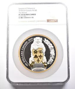 2018 �J�i�_ 100 �h�� �V���o�[ �L�[�p�[�Y �I�u �p�[�������g �r�[�o�[ PF70 UCAM NGC *3783