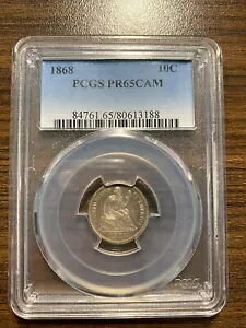 1868-P �V�[�e�b�h ���o�e�B �V���o�[ �_�C�� 10C PCGS PROOF 65 CAMEO �^�C�v 5�A���W�F���h�\��