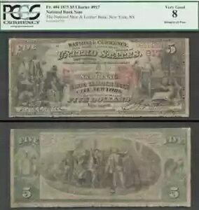 $5 1875 First Charter Shoe & Leather Bank�A�j���[���[�N�B�j���[���[�N Ch.917 PCGS VG 8