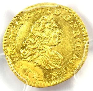 1735 ドイツ ザクセン州 1/4 ドゥカート金貨 - PCGS 未流通詳細 (UNC MS)