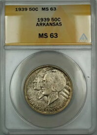1939 アーカンソー シルバー 50c 記念 ANACS MS-63 (ベター コイン) トーン DGH
