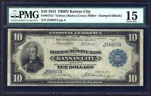 ???? 1915 $10 FRBN FR-817a1 ??�J���U�X�V�e�B?? PMG CHOICE FINE 15 12 �̂݊��m