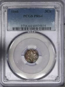 1866 �X���[�Z���g �V���o�[ 3cs PCGS PR64 PF64 - �������F�����ł��B�|���h