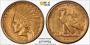 1908 D No Motto $10 CfBA wbh S[h RC PCGS AU50 : 210,000