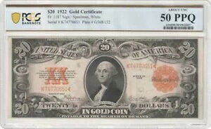 1922 $20 ���S�[���h�؏� 1187 PCGS 50 PPQ