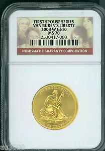 2008-W $10 �S�[���h�L�O�ŏ��̔z��҃��@�� �r���[�����̃��o�e�B NGC MS70 MS-70 !