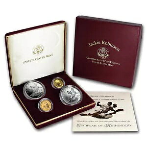 1997 4-Coin Commem Jackie Robinson �Z�b�g BU & �v���[�t (���� COA �t��)