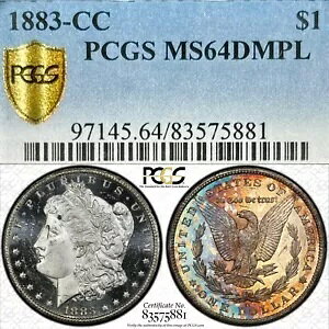 1883-CC $1 モーガン シルバー ダラー PCGS MS64DMPL Rev. レインボー トナー *Rev Forward*