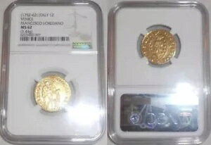 1752-62 ���� ���F�l�`�A �C�^���A Zecchino Ducat Francesco Loredano KM 619 UNC MS62