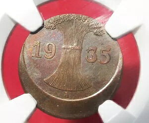 NGC �i�`�X �h�C�c �G���[ �R�C�� MS-61 1935-A 1 ReichsPfennig-�h�C�c�� 3 �鍑������!