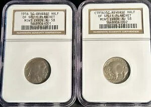 1916 �X�v���b�g �v�����V�F �G���[ 5C �ɂ߂Ċ󏭂ȃo�b�t�@���[ �j�b�P��???NGC AU58 2 �R�C��