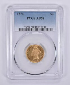 1874�N $3 �C���f�B�A�� �v�����Z�X �w�b�h �S�[���h 3 �h�� AU58 PCGS *9148