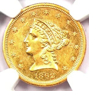 1862 ���o�e�B �S�[���h �N�H�[�^�[ �C�[�O�� $2.50 �R�C�� - NGC �����ʏڍ� (UNC MS)