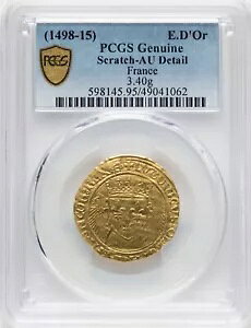 フランス 1498-15 - ルイ 12 世 - Ecu d'Or au porc-?pic - PCGS AU 詳細 - 非常に希少