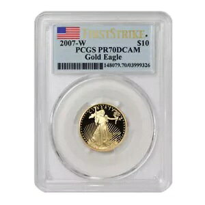 2007-W $10 �S�[���h �C�[�O�� PCGS PR70DCAM �t�@�[�X�g �X�g���C�N �t���b�O ���x�� 1/4 �I���X �v���[�t �R�C��